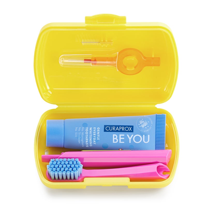 CURAPROX Travel Set Yellow I Includes CS 5460 Travel Toothbrush, 10ml Be You Toothpaste, CPS Prime 07 & 09 Interdental Brushes I Compact Oral Care Kit for On-the-Go - Image 2